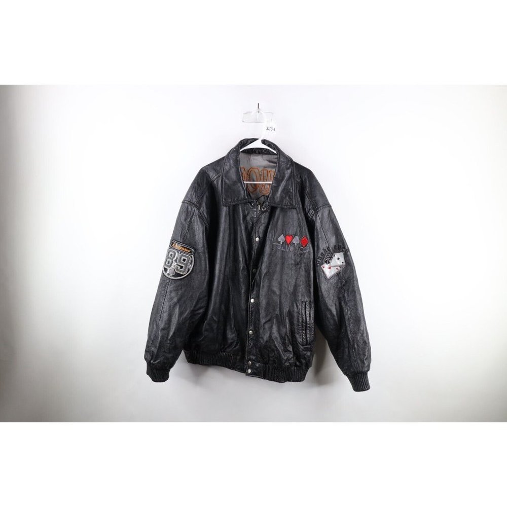 Vintage 90s Davoucci Mens 4XL Distressed Las Vegas High Roller Leather Jacket